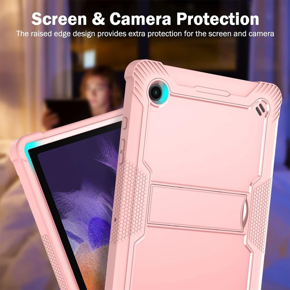Husa Tableta 3-Layer TabAegis din Silicon cu Folie din Sticla pentru Samsung Galaxy Tab A7 Lite 8.7 T220/T225 2021, Protectie FullBody 360° cu Functie de Stand, Military Grade Shockproof, Honeycomb Pattern Design, Roz