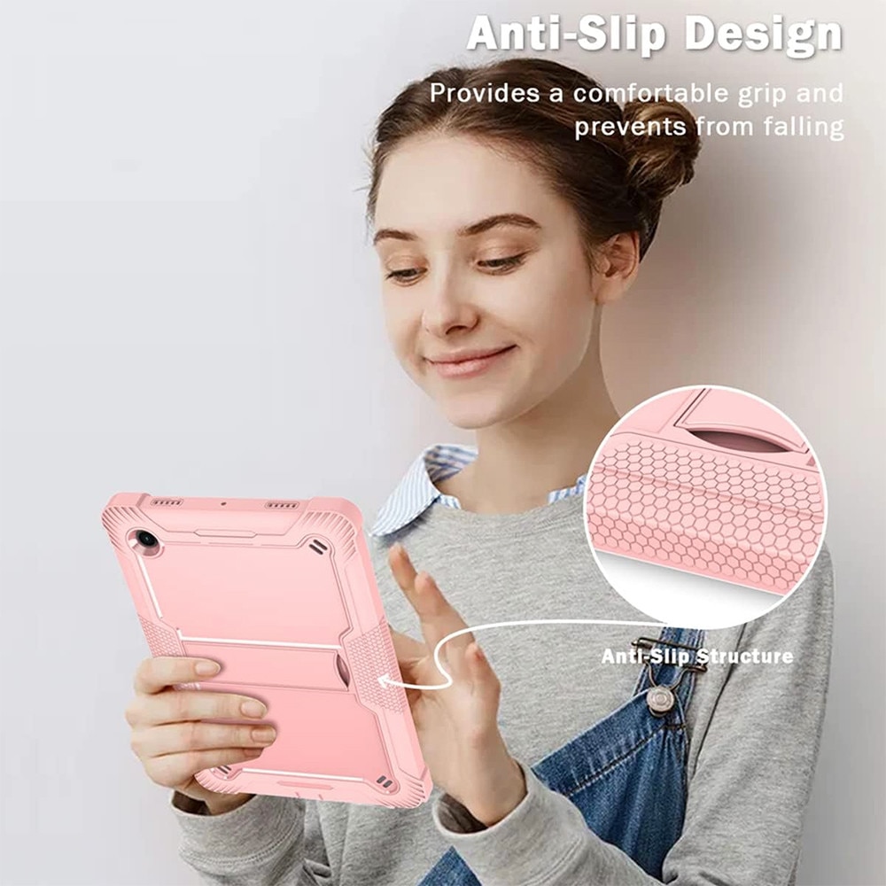 Husa Tableta 3-Layer TabAegis din Silicon cu Folie din Sticla pentru Samsung Galaxy Tab A7 Lite 8.7 T220/T225 2021, Protectie FullBody 360° cu Functie de Stand, Military Grade Shockproof, Honeycomb Pattern Design, Roz
