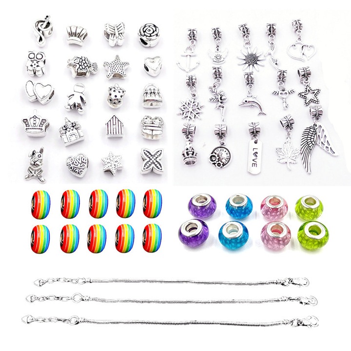 Set bijuterii DIY pentru fetite, 93 piese, multicolor, cu cutie cadou