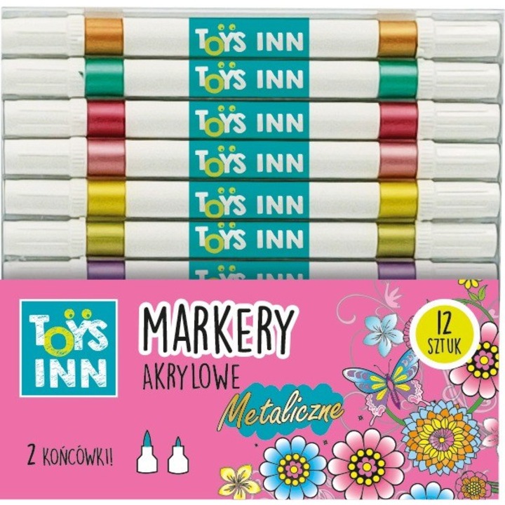 Set markere acrilice metalice, Stnux STN 9155, 2 varfuri, multicolor, 170x15x160mm