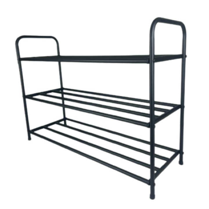 Cipős szekrény, fém, 3 szintes, fekete