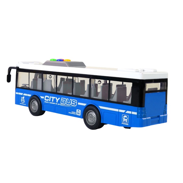 Autobuz jucarie interactiv, LEAN TOYS, Plastic, Albastru, 28x6x9 cm