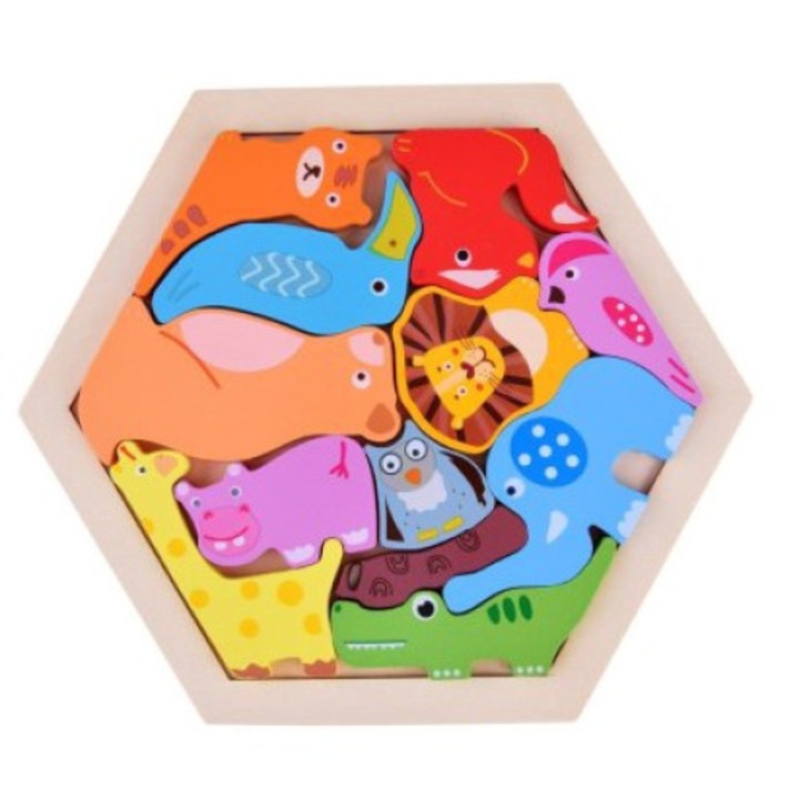 Gyerek puzzle, Fa, Mintás, Tarka