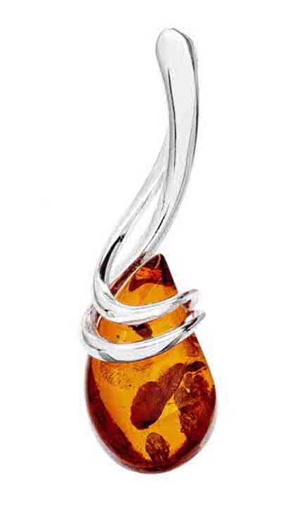 Pandantiv colier dama, Siju, Argint 925/Chihlimbar, Cu model, Argintiu/Maro