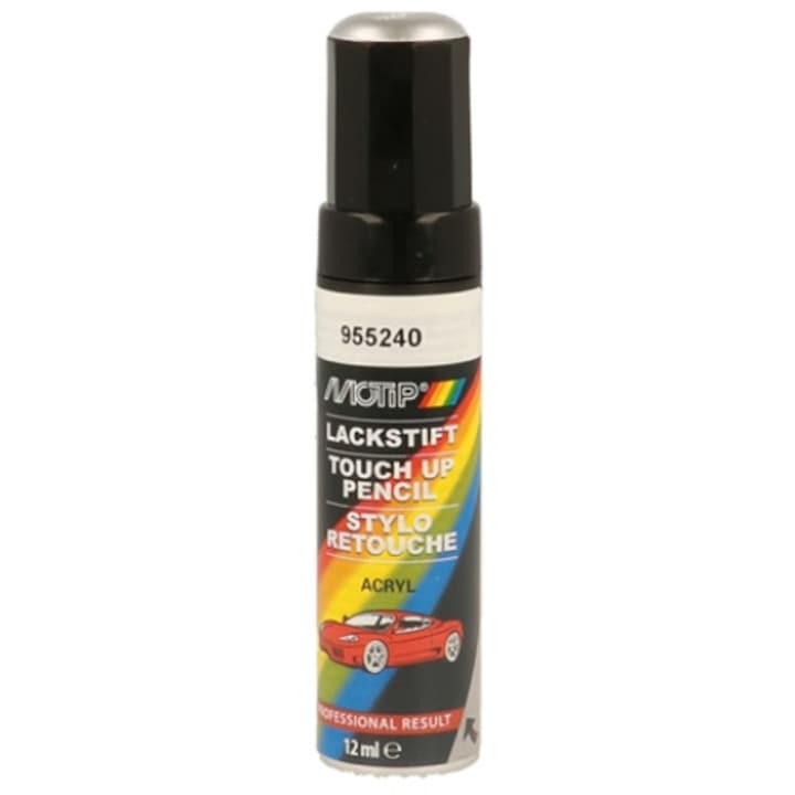 Marker vopsea retus auto MOTIP KOMPAKT LACKSTIFT Acryl, vopsea acrilica profesionala, culoare argintiu metalizat, 12 ml