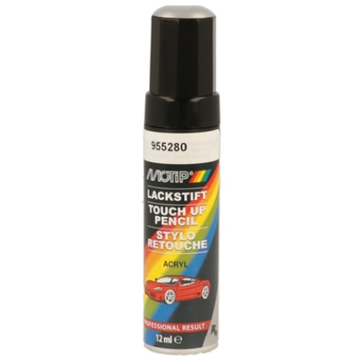 Marker vopsea retus auto MOTIP KOMPAKT LACKSTIFT Acryl, uscare foarte rapida, culoare argintiu metalizat, 12 ml