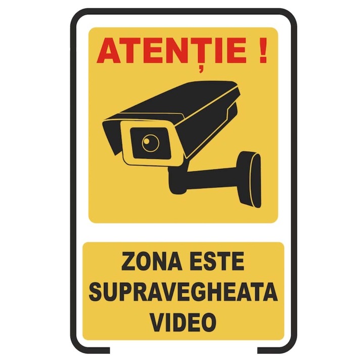 Indicator, Intelli®, Supravegheata Video, Placa PVC grosime 3mm, Prevazut cu Adeziv, Rezistent la factorii climatici, model: I20, 15x20cm