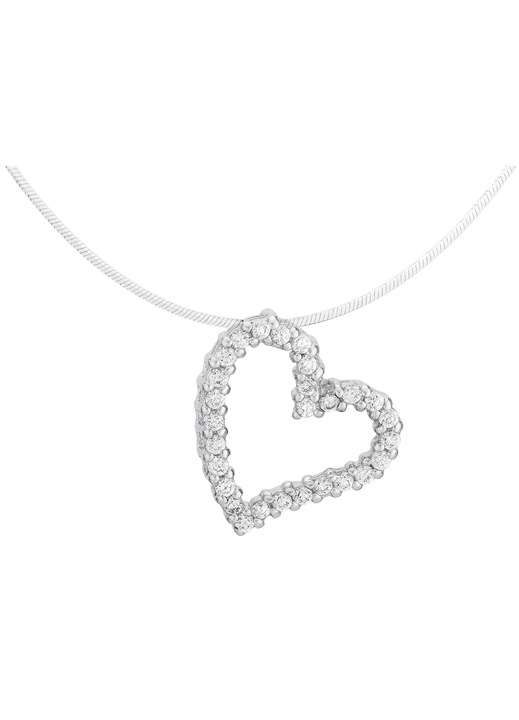 Colier din argint 925 cu zirconii cubice, Siju, pandantiv inima, lant 32 cm