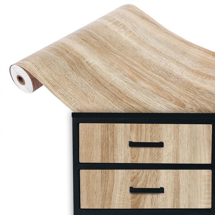 Autocolant mobila de bucatarie partea din fata, vanzare la metru, 67.5 x 100 cm, DecoMeister®, Model Stejar Sonoma De Lumina, B025-067-0100