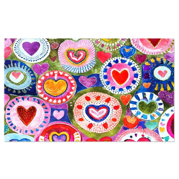 Картина на платно: Сърца, нарисувани в цветни кръгове - Много цветове на едно място 120x80CM