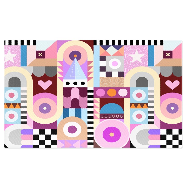 Tablou Canvas: Patrate cu motive diferite - Desen tip poster, vinil, inimi, cercuri 90x60CM