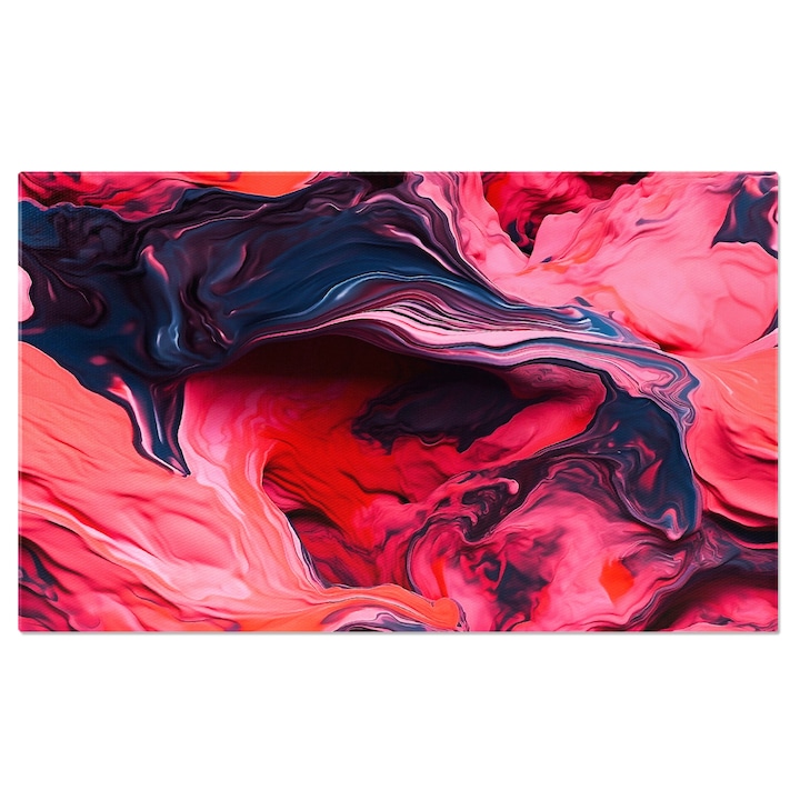 Картина на платно: Розово и червено на вълни - Течен червен цвят, смесен с черно 90x60CM