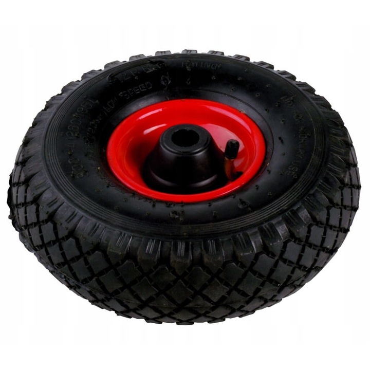 Roata pneumatica pentru roaba, RADER, 260mm, capacitate 100kg, metal/cauciuc, negru/rosu