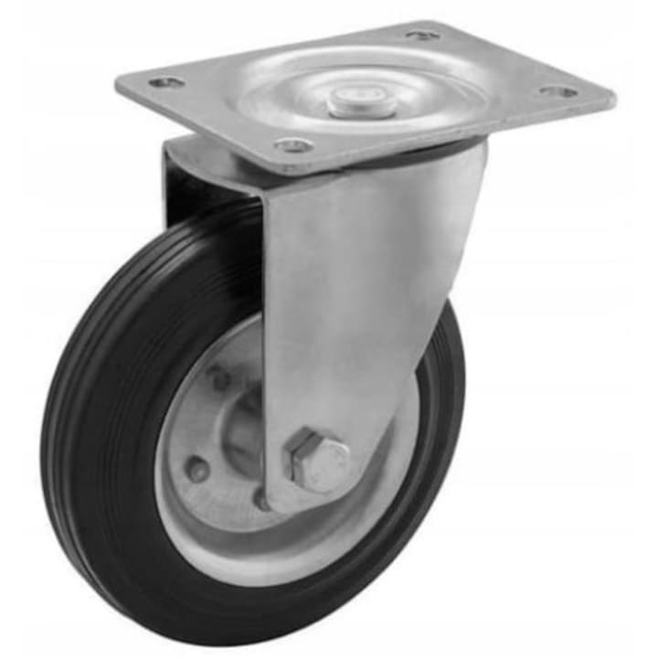 Forgó görgőkerék, RADER, acél / gumi, 160 mm, max. 150 kg, lemez 135 x 113 mm, kerék 194 mm, ezüst / fekete
