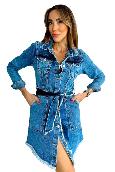 Асиметрична рокля Mera, изработена от деним, шнур, Син