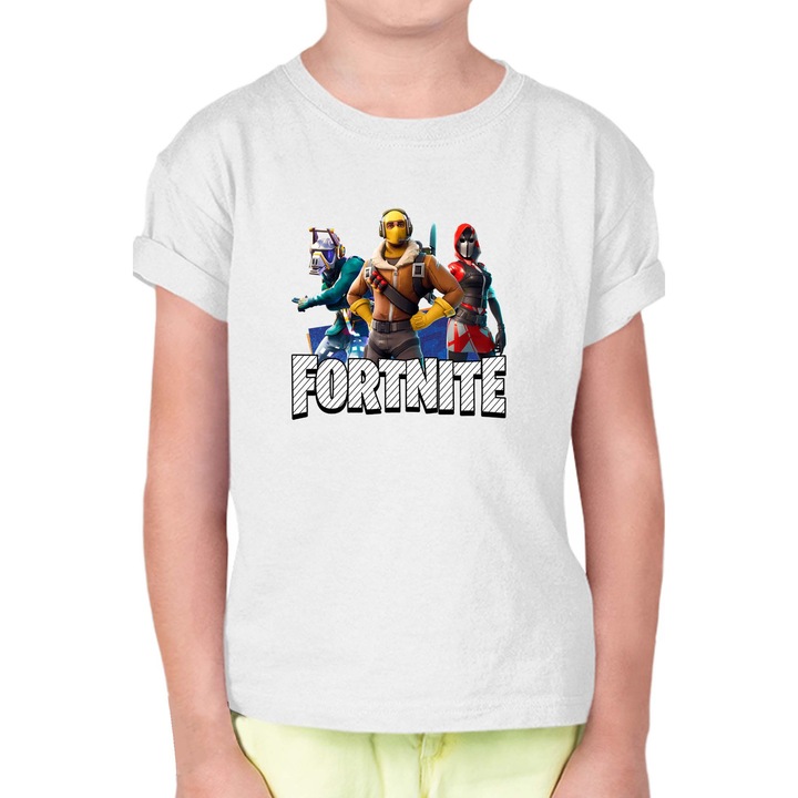 Gyerek rövid ujjú póló OPT Fortnite Trio, Fehér
