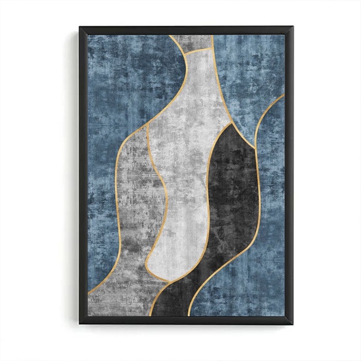 Absztrakt festmény, geometrikus virágmodell - 07, fekete keret, 30 x 40 cm