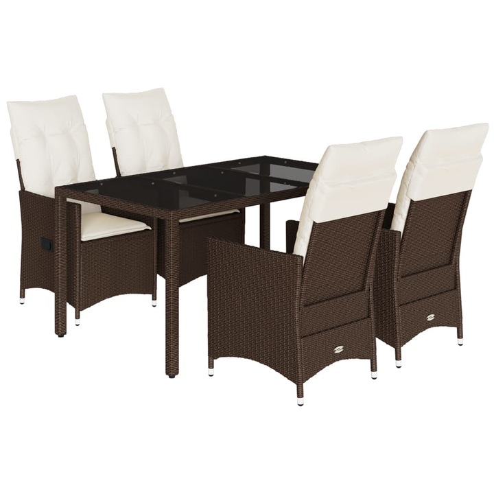 Set mobilier de gradina vidaXL, 5 piese, cu perne, maro, poliratan, 37.09 kg 3276770