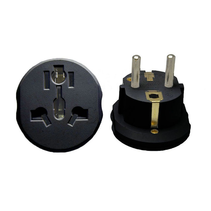 Begleri EU utazási adapter, EU szabványok, tiszta réz vezeti az áramot, kompakt és hordozható, utazáshoz és szűk helyekre, 250 V, 16 A, fekete