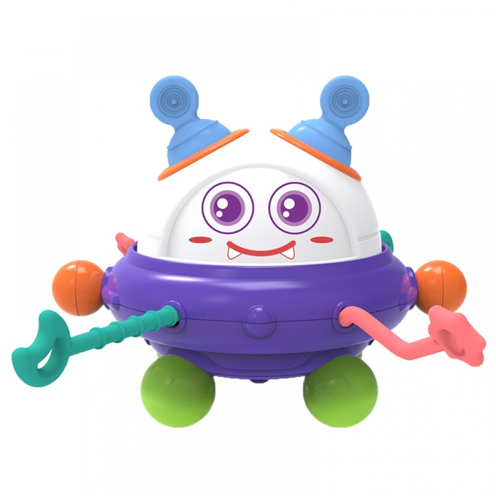 Jucarie Educativa Senzoriala pentru Copii RUIOMII®, Material din Silicon pentru Dentitie Bebelusi, Forma de OZN, Mov