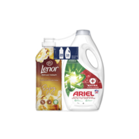 Pachet detergent lichid Ariel Extra Clean 34 spalari + balsam Lenor Vanilla Orhid & Golden Amber, 700 ml