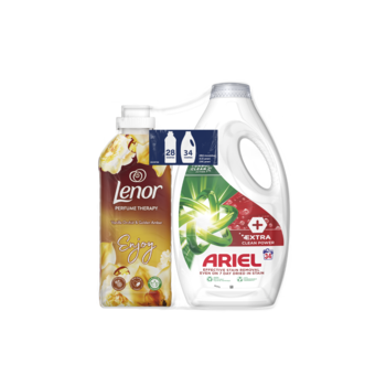 Pachet detergent lichid Ariel Extra Clean 34 spalari + balsam Lenor Vanilla Orhid & Golden Amber, 700 ml