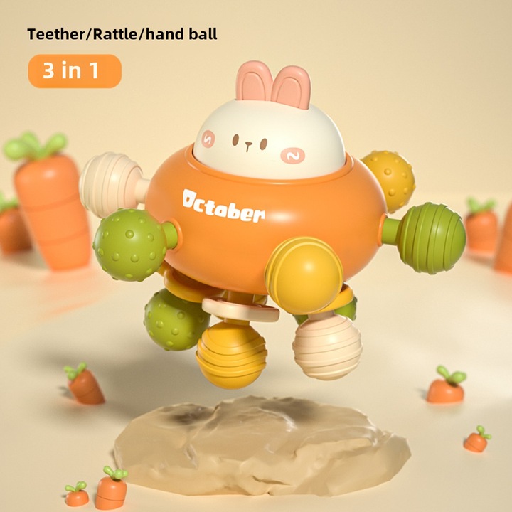 Jucarie Educativa Senzoriala pentru Copii RUIOMII®, Material din Silicon pentru Dentitie Bebelusi, Forma de OZN, Portocaliu