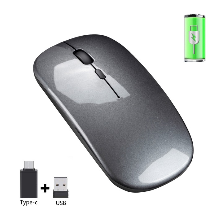 Mouse optic wireless HXSJ M60, 1600 DPI, negru, design ergonomic