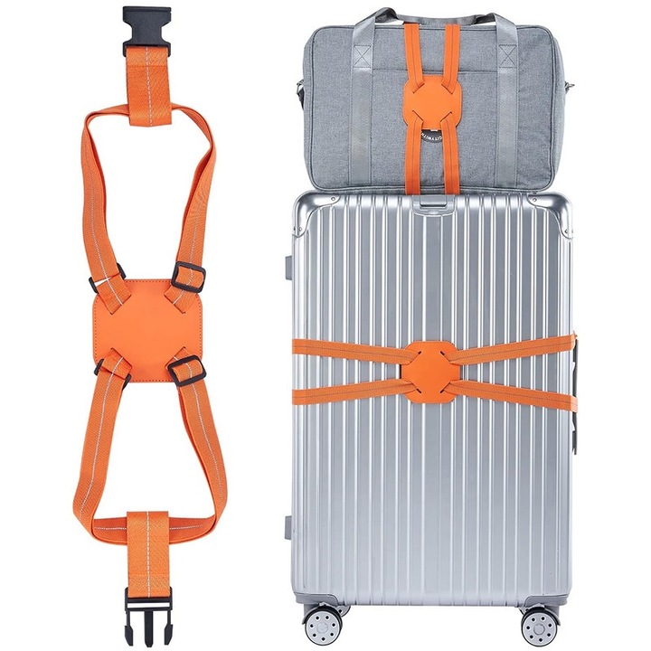 Curea elastica reflectorizanta pentru bagaje, ajustabila pana la 240cm, portocaliu