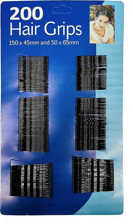 200 db-os fekete fém hajcsat készlet, 2 db 45/65 mm-es méret, AMT022 tétel