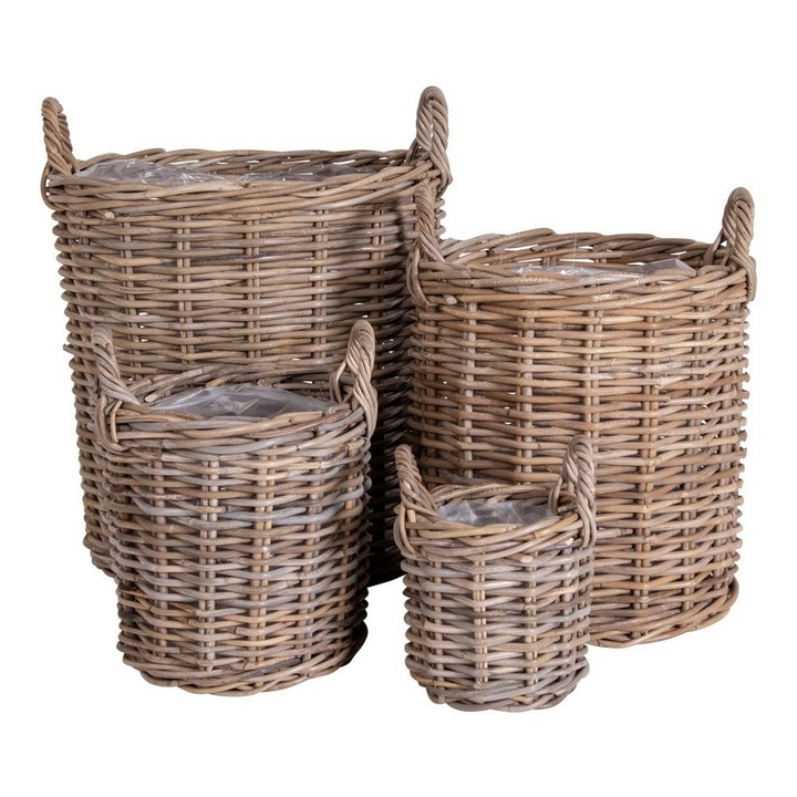 Set de 4 Cosuri de Depozitare Caor, Rattan, Maro, 50x50x258 cm, EPIKASA