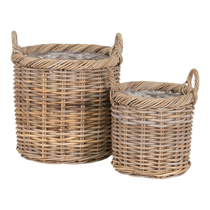 Set de 2 Cosuri de Depozitare Gili, Rattan, Maro, 40x40x48 cm, EPIKASA