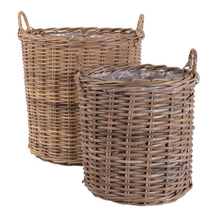Set de 2 Cosuri de Depozitare Indo, Rattan, Maro, 50x50x58 cm, EPIKASA