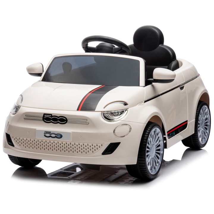 Masina pentru copii, Sun Baby, Fiat 500 Elektro, telecomanda, 100x60x50 cm, 3 ani+, perlat, fildes
