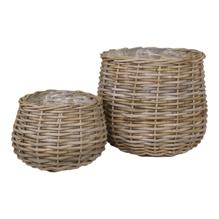 Set de 2 Cosuri de Depozitare Pulo, Rattan, Maro, 38x38x34 cm, EPIKASA