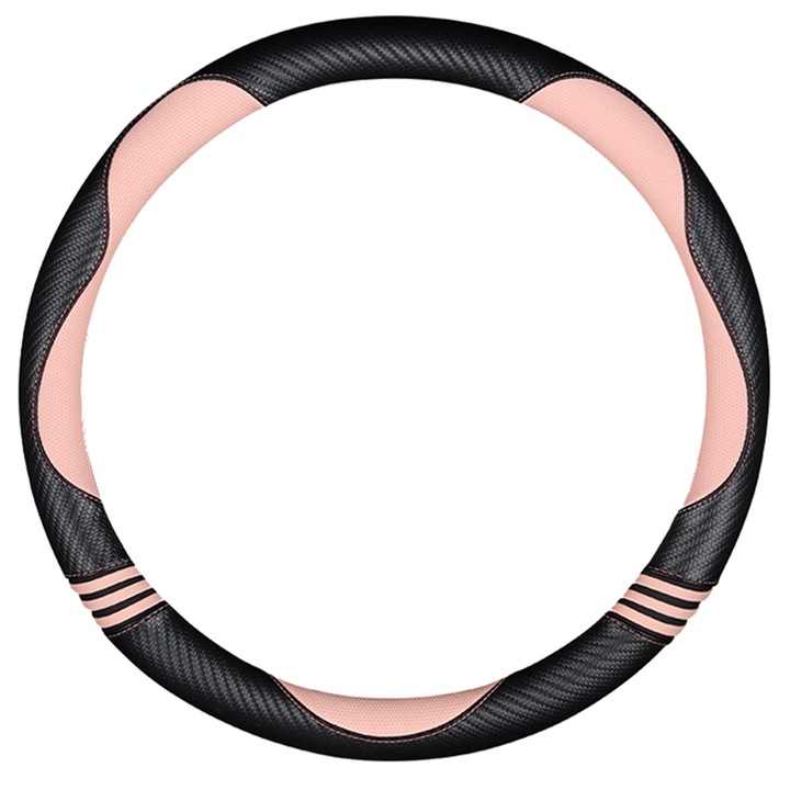 Калъф за волан, Zggzerg, Универсален 38 см, Дишащ, Противоплъзгащ се, Абсорбиращ потта, Перфориран дизайн, 360° пълен кръг, Подходящ за повечето автомобили, камиони, SUV, въглеродни влакна, розов
