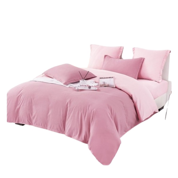 Lenjerie de pat dublu din finet in doua culori cu 6, roz inchis E-05