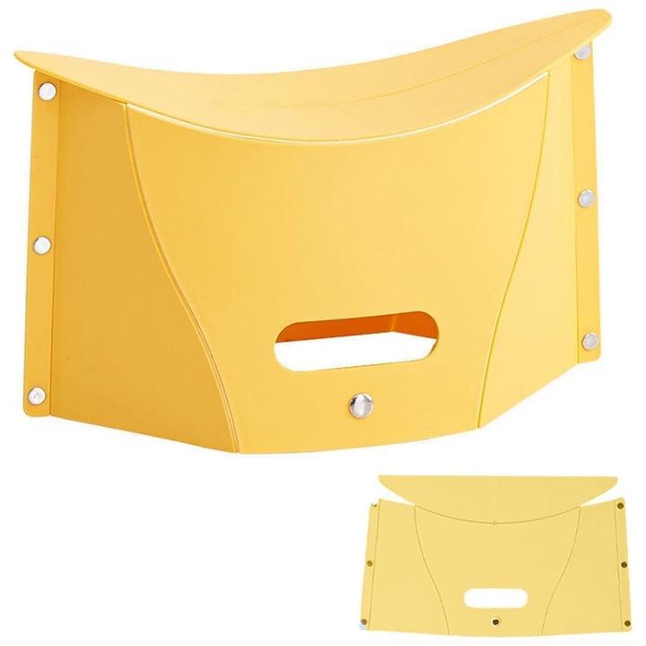 Scaun pliabil multifunctional, portabil, galben, 45x25x26cm, suporta pana la 150kg