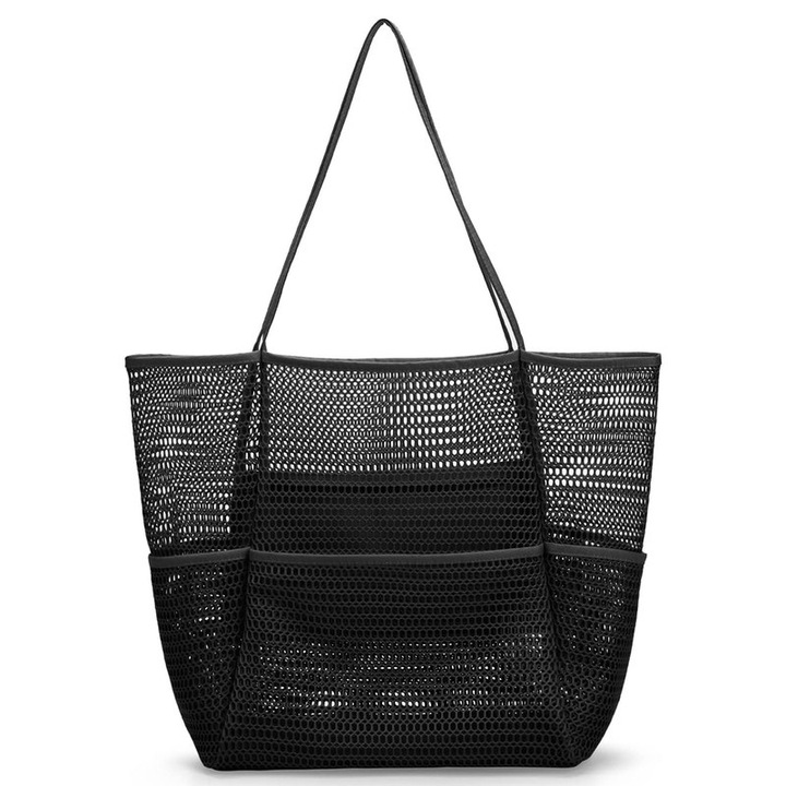 Geanta plaja, plasa, 34x38cm, negru