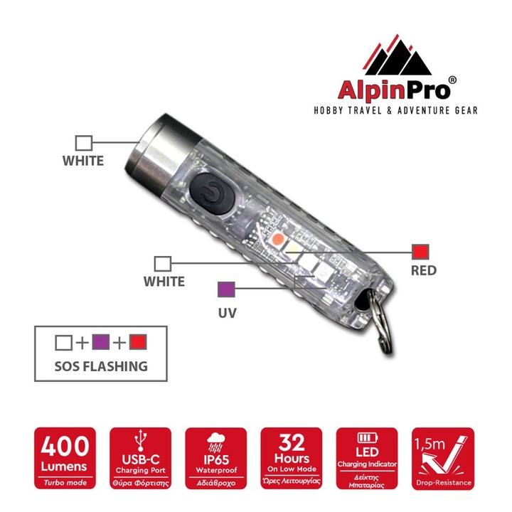 Фенерче Alpin Tiny, LED, 400lum, презареждаемо, бяло, 500mA