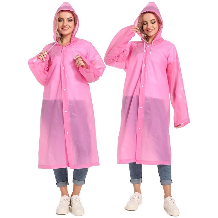 Set 2 Pelerine de Ploaie Reutilizabile, Unisex, EVA, Roz, 70x150cm