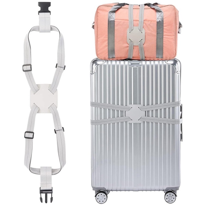 Curea elastica reflectorizanta pentru bagaje, 70-240cm, gri