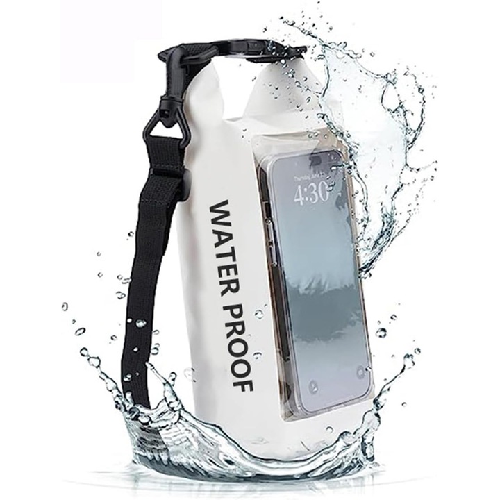 Rucsac impermeabil, functie atingere ecran, 2L, alb