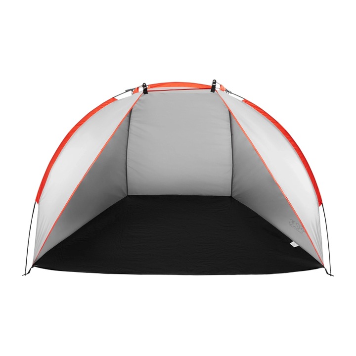 Strand sátor PRO, 4FIZJO, UV védelem 50+, vízálló, vízálló, szélálló, hordtáska, poliészter, 200 x 115 x 115 cm, szürke/piros