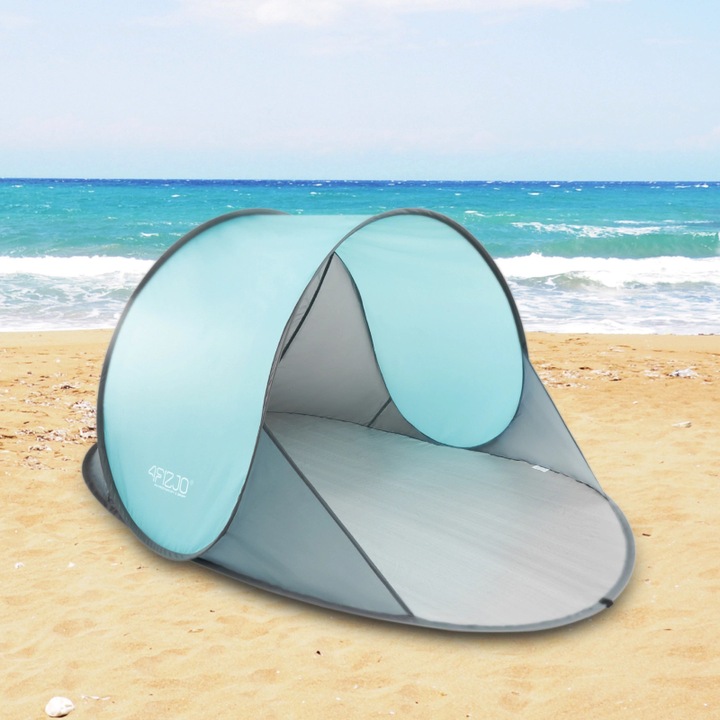 Strand sátor, 4FIZJO, Pop-up, UV védelem, Felállítás 60 mp alatt, Vízálló, Vízálló, Hordtáska, Poliészter, 195 x 120 x 85 cm, 1 kg, Szürke/menta