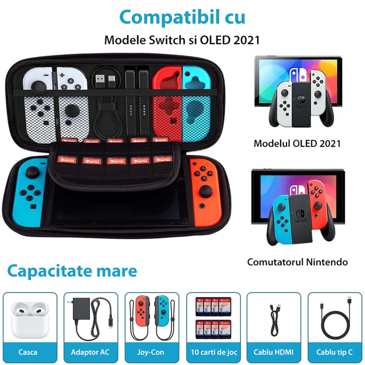 Калъф за конзола Chucai, съвместим с Nintendo Switch/OLED, EVA защита, място за съхранение, зелено/синьо