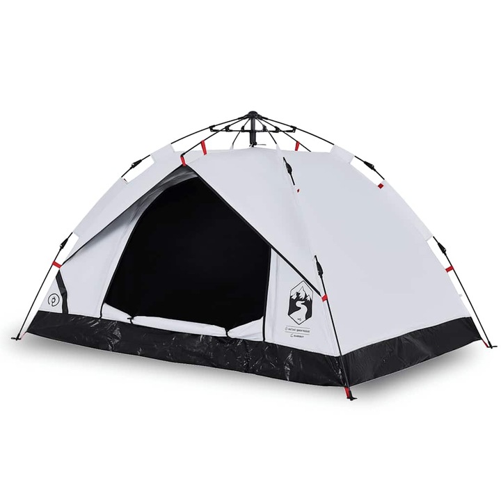 Cort de camping 3 persoane vidaXL, alb opac, setare rapida, tesatura, 2.95 Kg