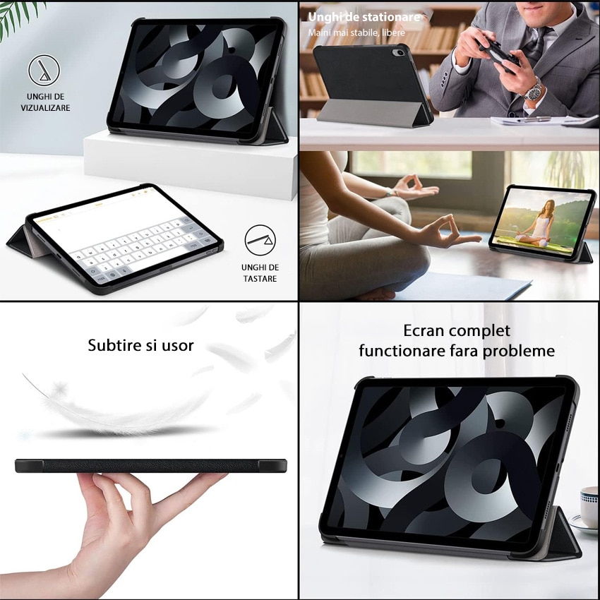 Husa tableta Chucai pentru iPad 10th 10.9" 2022, Suport Tri-Fold, Functie Auto Sleep/Wake, Negru