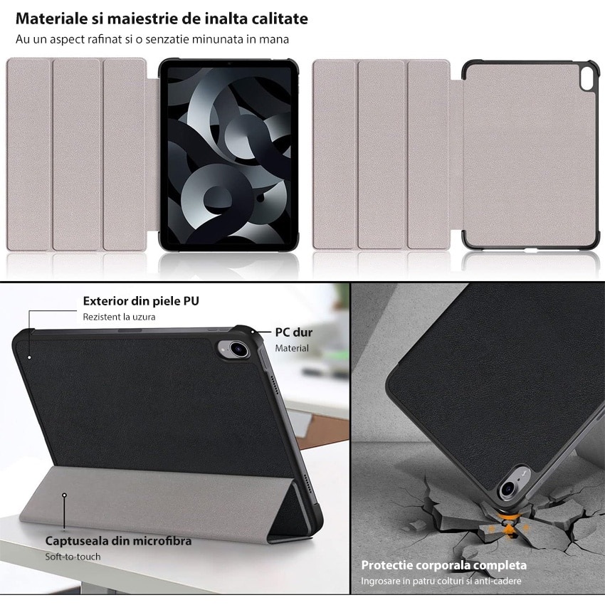 Husa tableta Chucai pentru iPad 10th 10.9" 2022, Suport Tri-Fold, Functie Auto Sleep/Wake, Negru
