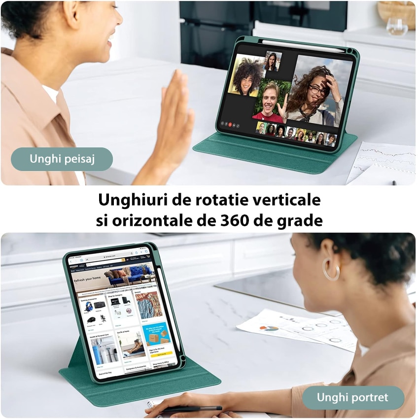 Husa tableta, Chucai, pentru iPad 10th 10.9" 2022, Stand Rotativ 360, Suport Pencil, Verde